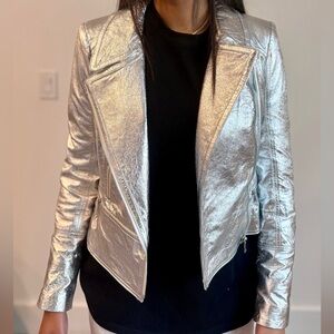 Metallic silver leather Jacketz Sz S